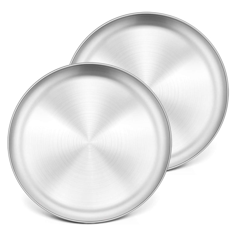 P&P CHEF Pizza Pan Set of 2, Stainless Steel Pizza Tray, Round Pizza Plate For Pie Cookie Pizza Cake, Non Toxic & Heavy Duty, Dishwasher Safe & Easy Clean, 10 Inch & Silver - Image 1